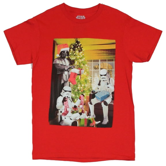 Star Wars Mens T-Shirt - Darth Vader & Stormtroopers Christmas Gift Exchange (Small)