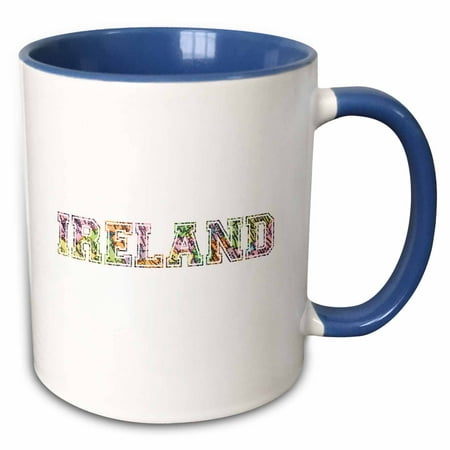 3dRose Ireland text made from colorful Irish vintage map - pastel rainbow - Countries and places souvenirs - Two Tone Blue Mug,