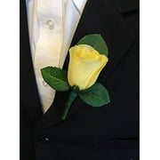 Classic Rose boutonniere with very nice vein pattern printed leaf. Pin included (Yellow)