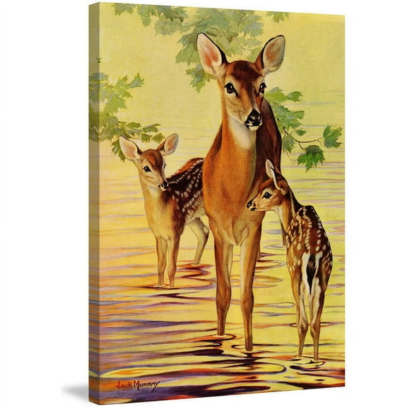 "Doe and Fawns" Painting Print on Wrapped Canvas