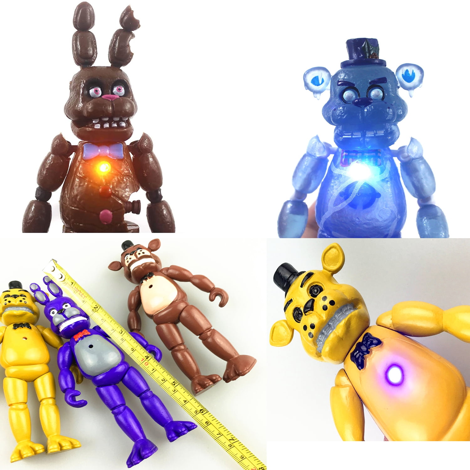 Cute Freddy Action Figures Birthday Toys and 100pcs Stickers, With Button Lights Up Movable Joints Collectible Toys, Birthday | Children's Day | Christmas Gifts for Kids and Fans