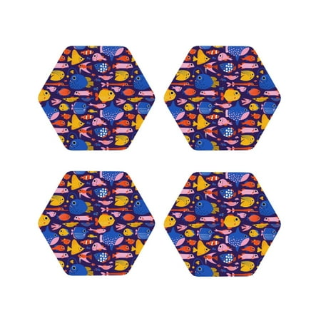 

Tideii Cute Flat Hand Drawn Fishes for Leather Coasters 4 Pieces Anti-fouling and Anti-scalding Decorative Coasters Suitable for Restaurants Kitchens Coffee Shops-Hexagon