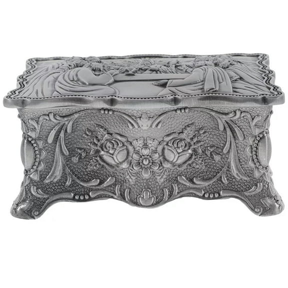 K-KED Ornate Treasure Chest Ring Storage Case Vintage Metal Delicate Jewelry Box Decor