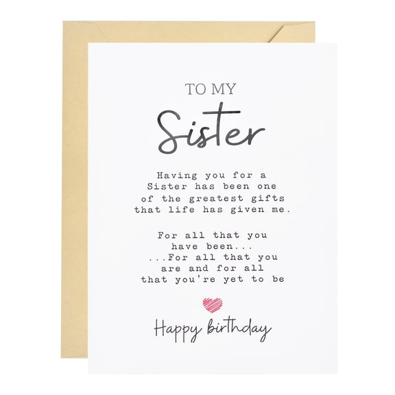 Uxcell Birthday Card, Funny Happy Birthday Greeting Cards Thick Card Stock with Kraft Paper Envelope Gift Perfect for Wife, Husband, Brother, Sister, Daughter, Son, Mom, White(sister)