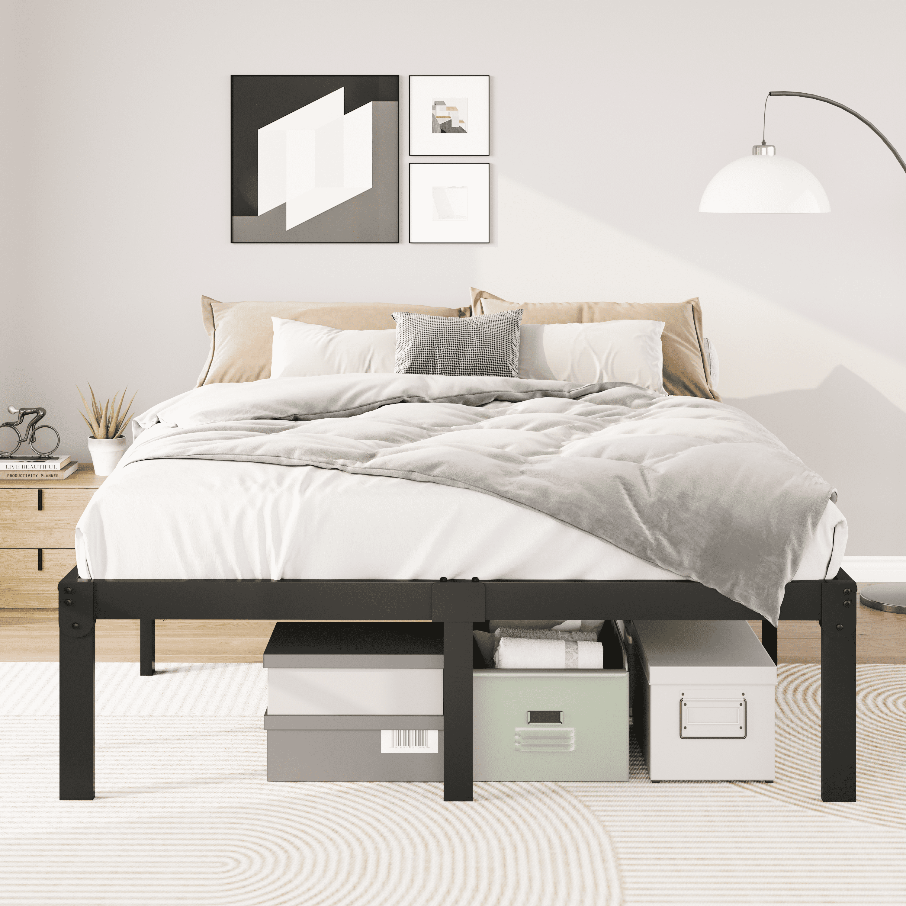 Merrland 14" Full Size Metal Platform Bed Frame with Under-bed Storage, Heavy-duty, No Box Spring Needed, Easy Assembly, Black