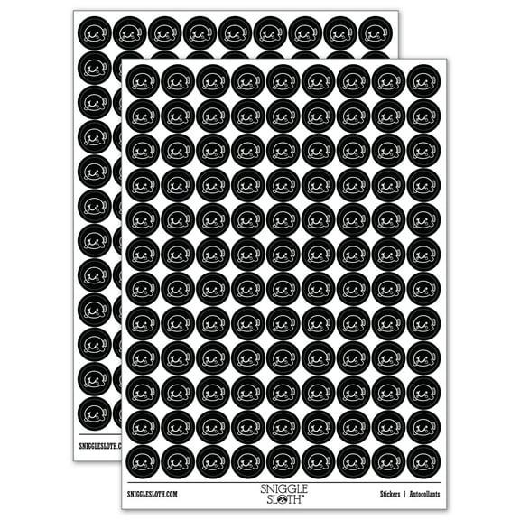 Kawaii Sad Blobfish 200 Round Stickers - Black - Gloss Finish - 0.50" Size