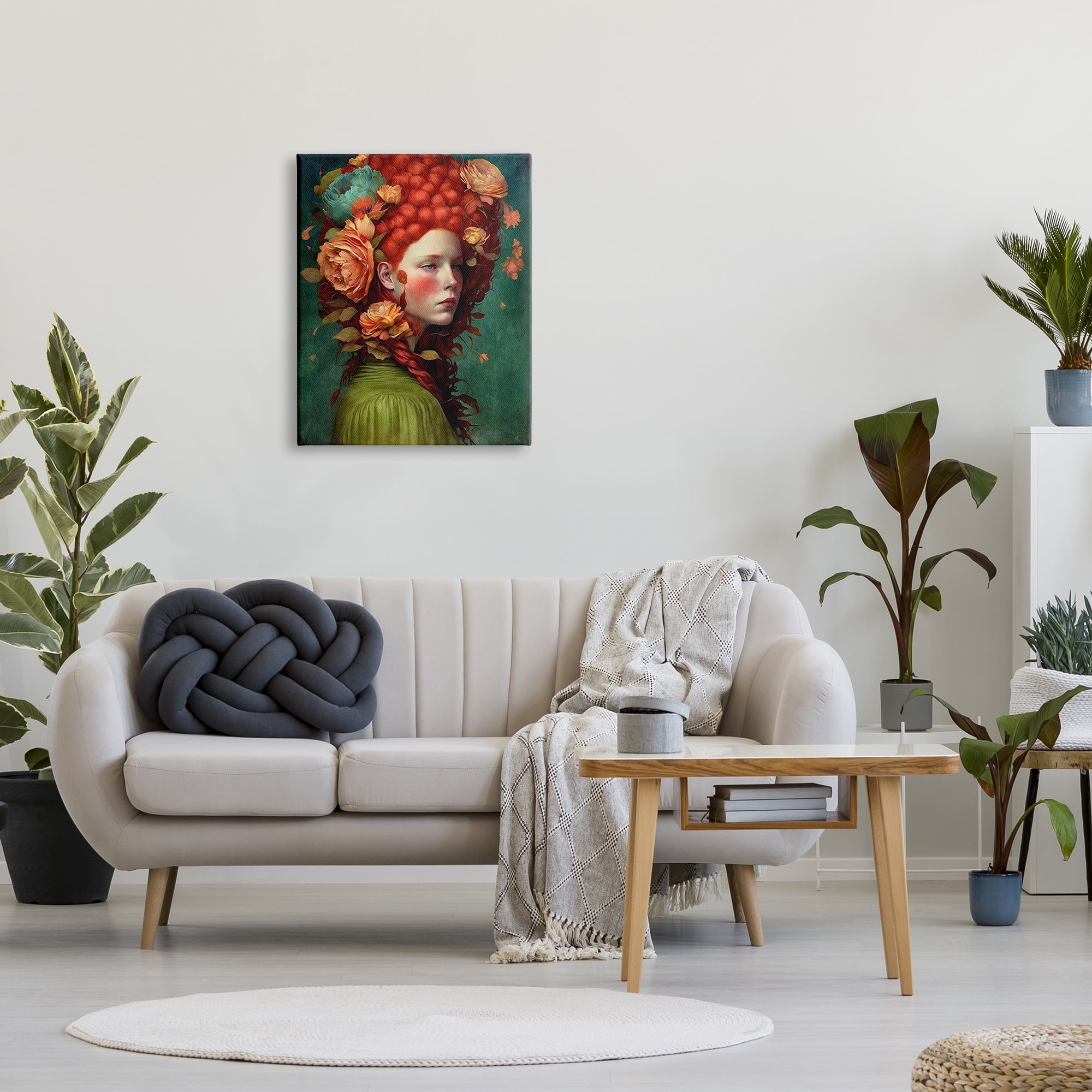 Stupell Industries Woman with Peonies Portrait Botanical & Floral Painting Gallery Wrapped Canvas Print Wall Art, 24 x 30