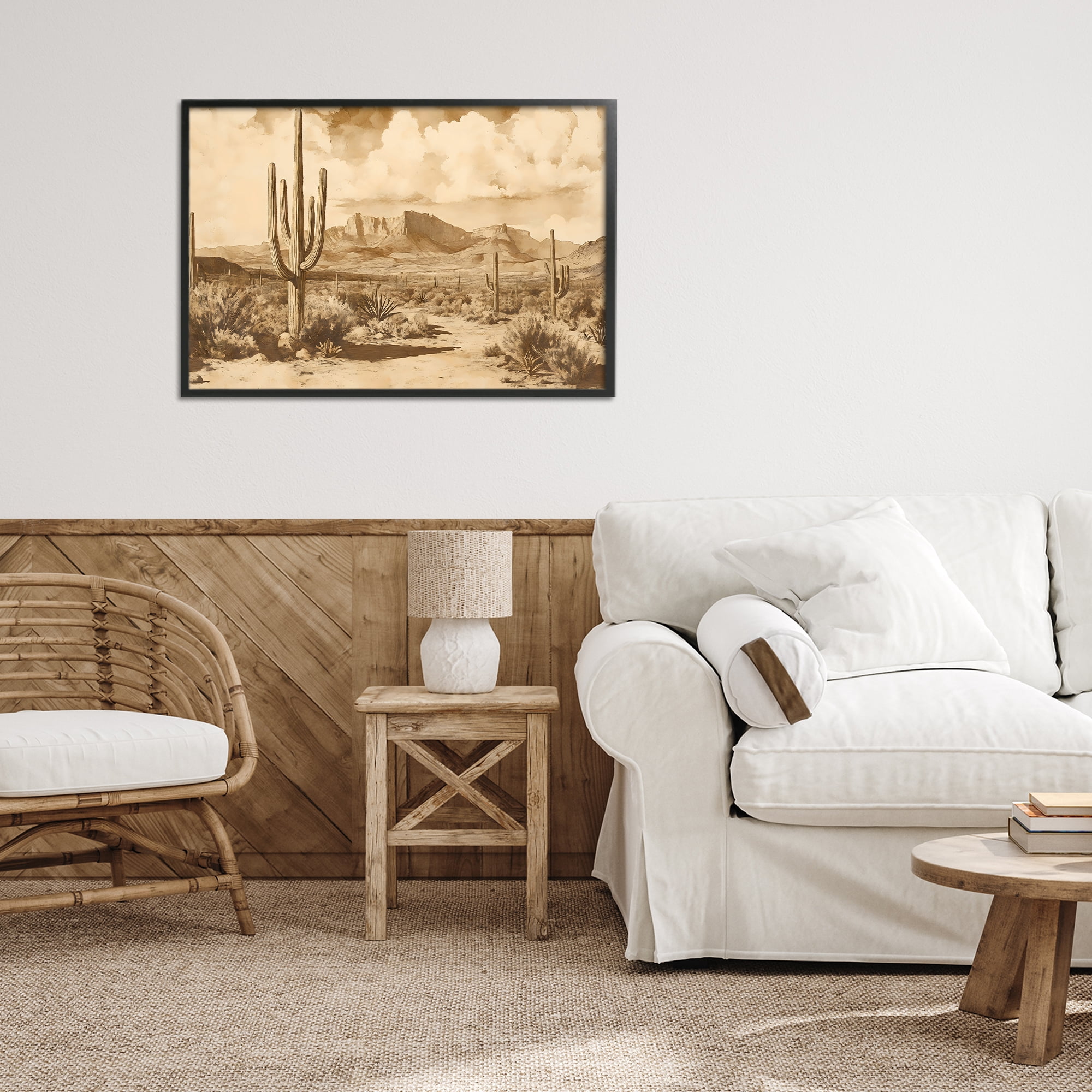 Stupell Industries Vintage Desert Peaks with Saguaro Black Framed Giclee Art, design by Franklyn Gregory