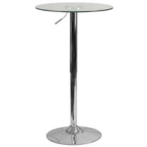 Bowery Hill 23.5" Round Glass Top Height Adjustable Bar Table in Chrome