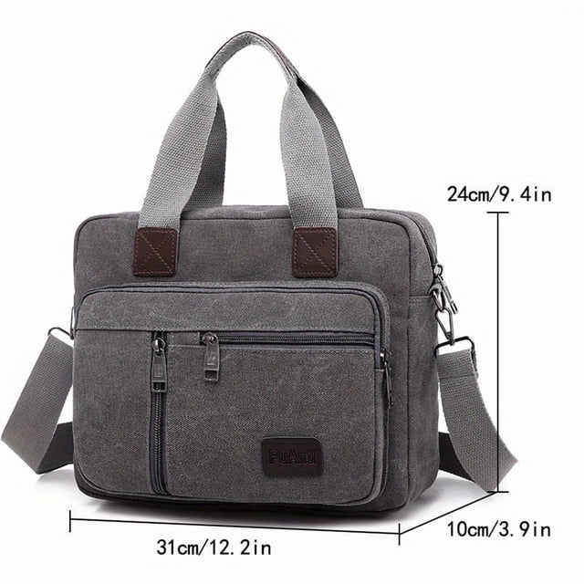 YOPTOP Men‘s Handbag Canvas Briefcase Classic Messenger Bag Multiple Pockets,Grey