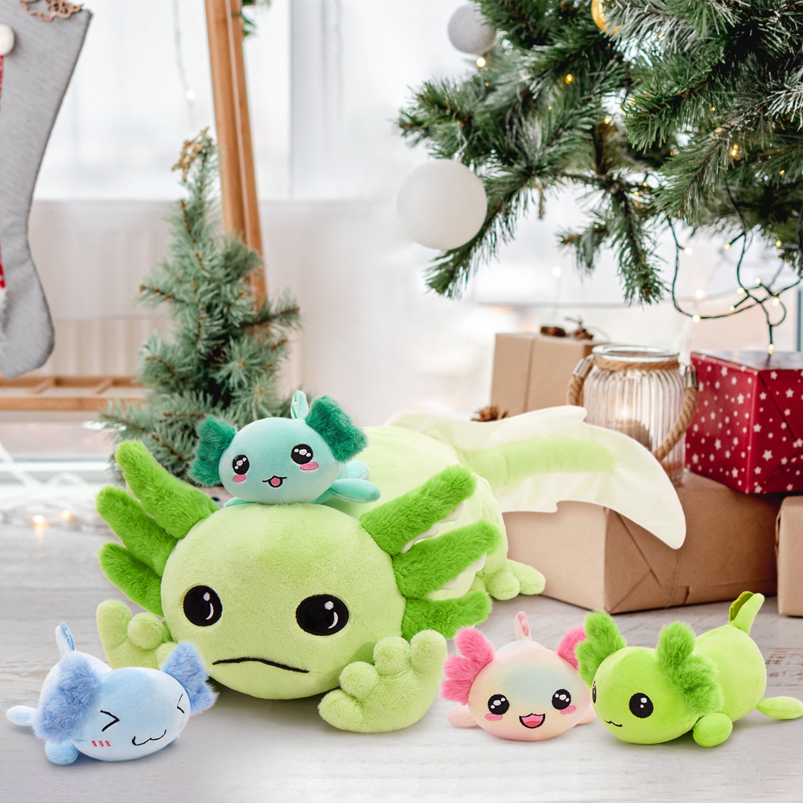 MaoGoLan 31.89" Giant Glow in The Dark Axolotl Stuffed Animals with 4 Babies Inside Large Axolotl Plush Toy Stuffed Newt Toys Salamander Plush Toys