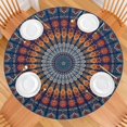 thumbnail image 2 of Boho Floral Motif Round Tablecloth with Elastic Band, 44 Inch Fits 38-42 Inch Tables, Spill Resistant, 2 of 7
