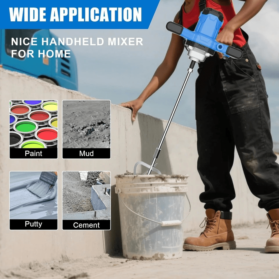 Azzunox Cement Mixer Electric Concrete Mixer Machine 110V Handheld Mud Mixer with 6 Adjustable Speed for Mixing Concrete, Cement, Mud, Mortar, Putty, Paint (Blue)