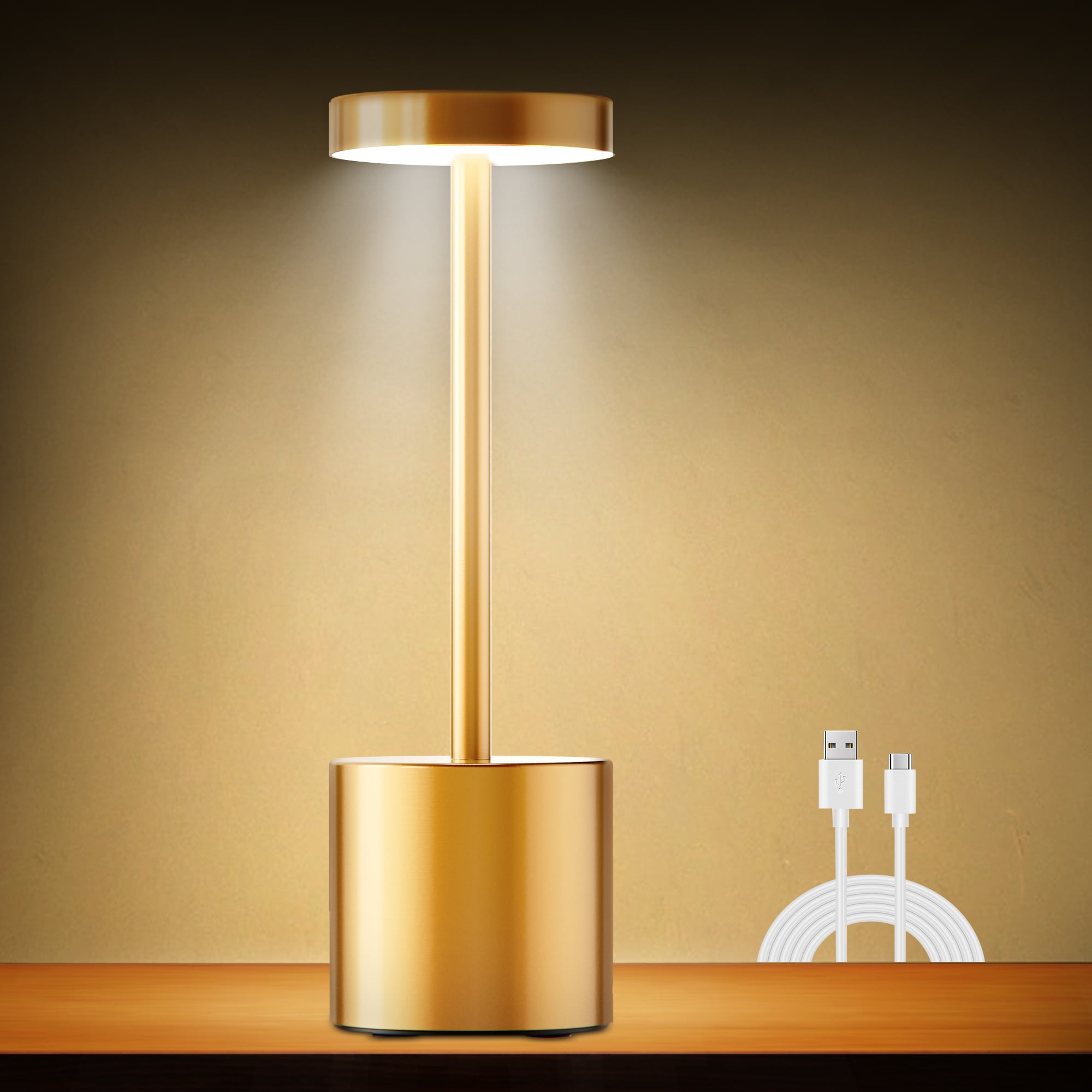 11.8″ Cordless Lamps Table Lamps Modern Rechargeable Battery LED Desk Lamp  Gold