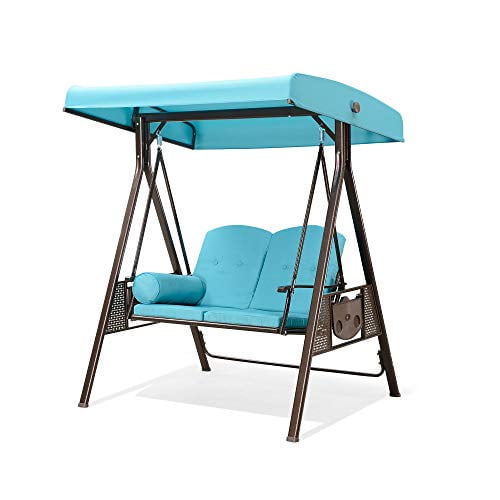 Purple Leaf 2 Seat Deluxe Outdoor Patio Porch Swing With Weather Resistant Steel Frame Adjustable Tilt Canopy Cushions And Pillow Included Turquoise Blue Com Purple Leaf 2 Seat Deluxe Outdoor Patio, Purple Leaf Outdoor Chaise Lounge Chair