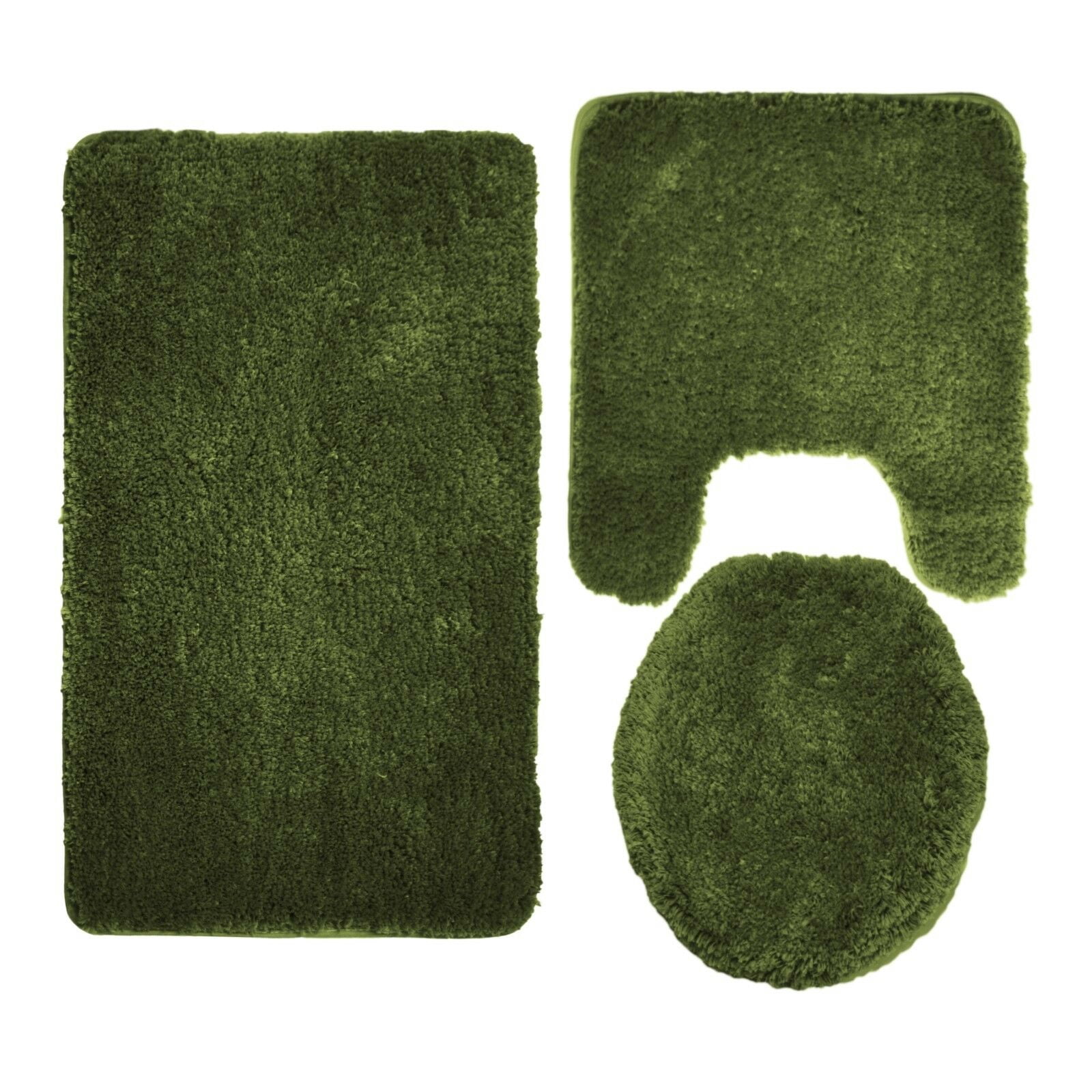 Mary 3 Piece Bathroom Rug Set, Luxury Soft Plush Shaggy Thick Fluffy Microfiber Bath Mat, Countour Rug, Toilet Seat Lid Cover, Non-slip Rubber Back, Floor Mats Water Absorbent, Sage