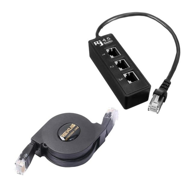 Divisor Convertidor 1 a 3 Vías Baoblaze Adaptador de Enchufe 8P8C Cable Retráctil 1m