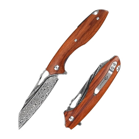 SDOKEDC Damascus Folding Knife Desert Ironwood Handle Great Gift for Outdoor Enthusiasts