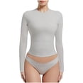 thumbnail image 1 of JIUKE Chemises à Manches Longues pour Femmes Col Rond T-Shirts Basiques d'Entraînement T-Shirts Ajustés Crop Tops pour Sortir, 1 of 5