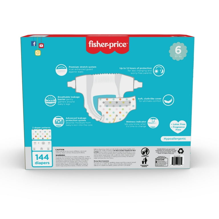 Fisher-Price Hypoallergenic Diapers for Toddlers, Size 6, 144