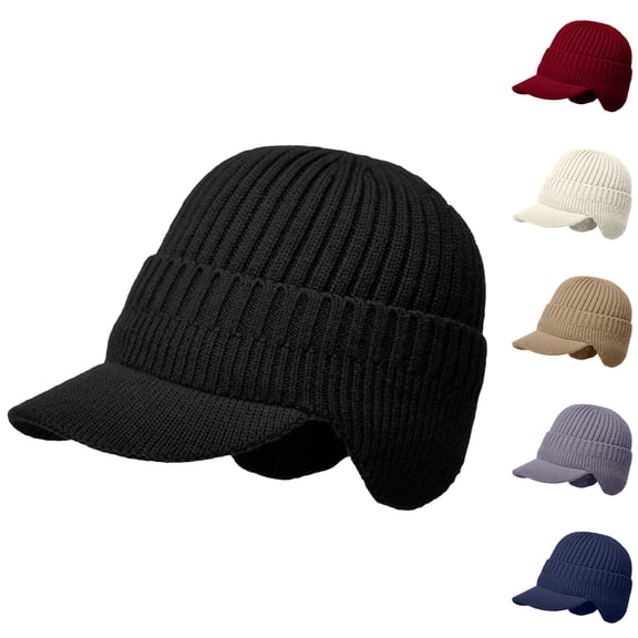 Resicozy Winter Beanie with Brim Fleece Lined Hat for Men Soft Warm Stretchy Fit Hat Cold Gifts for Golf Hiking Daily Outdoor Work Dark Blue