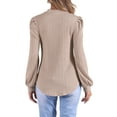 thumbnail image 3 of INSPIRE CHIC Long Sleeve Tunic Tops for Women's Mock Neck Puff Sleeve Casual Blouse L Camel, 3 of 6