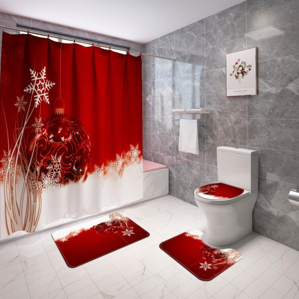 Christmas Sale! Christmas Waterproof Shower Curtain Set with Hooks
