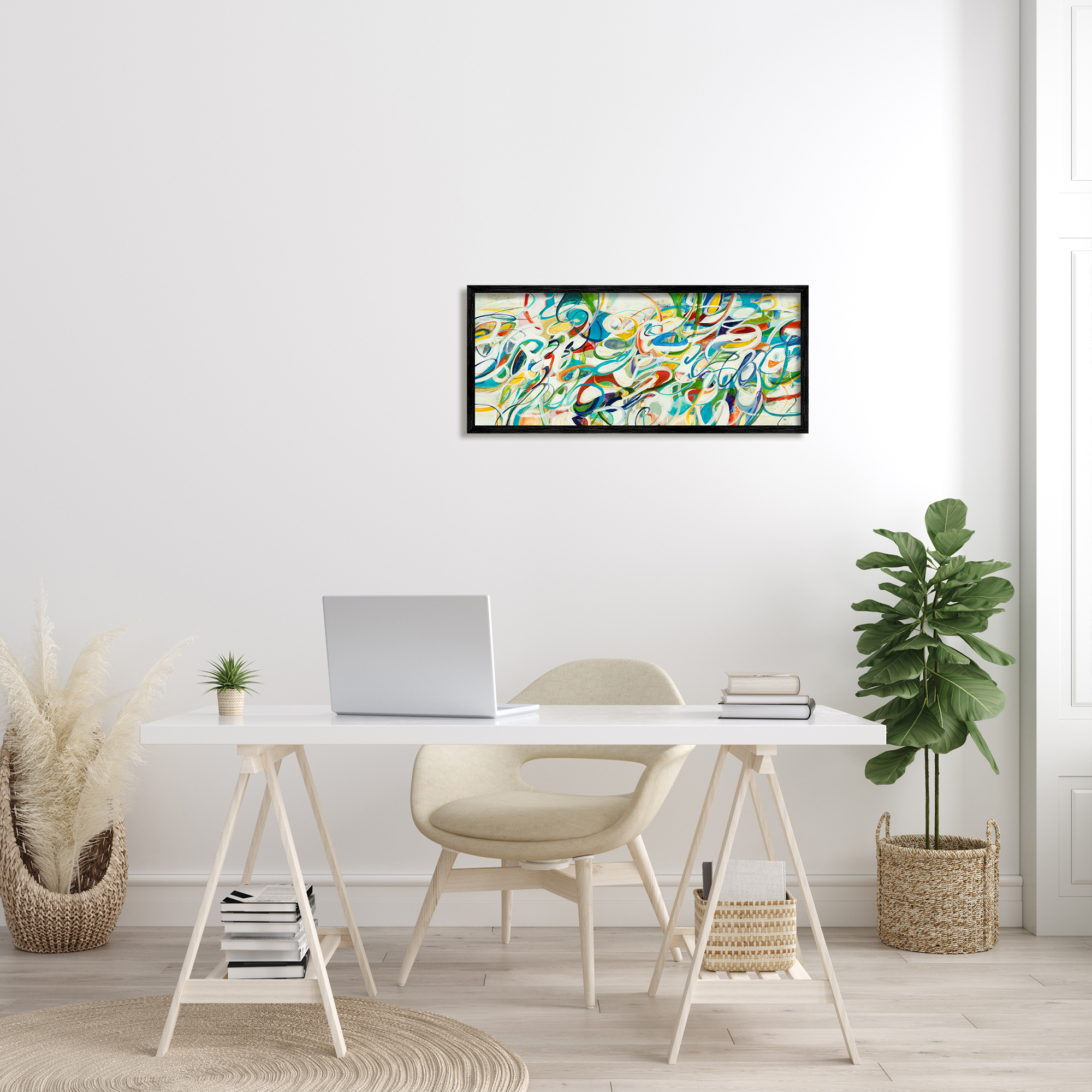 Stupell Home Décor Industries Abstract Complexity Energetic Blue Green White Curved Lines, 13 x 30, Designed by Lisa Ridgers