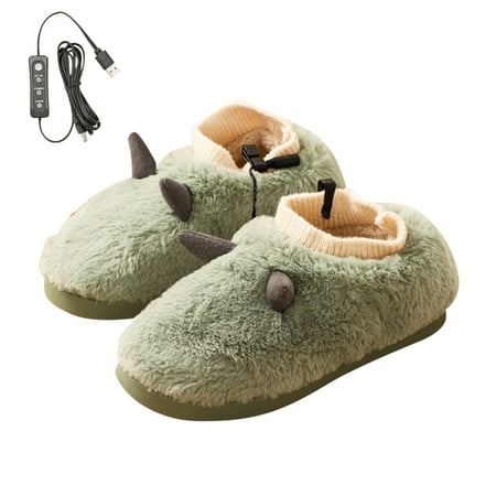 

USB Heated Slippers Plush Temperature Adjustable Heating Slippers Anti-slip Slippers Winter Foot Warmer for Women
