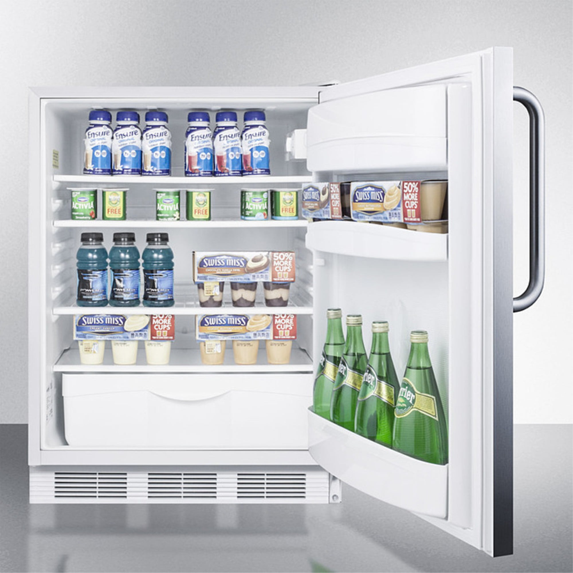ADA compliant commercial all-refrigerator for built-in general purpose use, auto defrost with a front lock and fully wrapped SS exterior