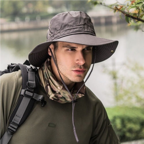 Nituyy Fashion Outdoor Mens Sunhat Topee Cap Wide Brim Military, Unisex Fishing Hiking Camping Hats Gray Onesize