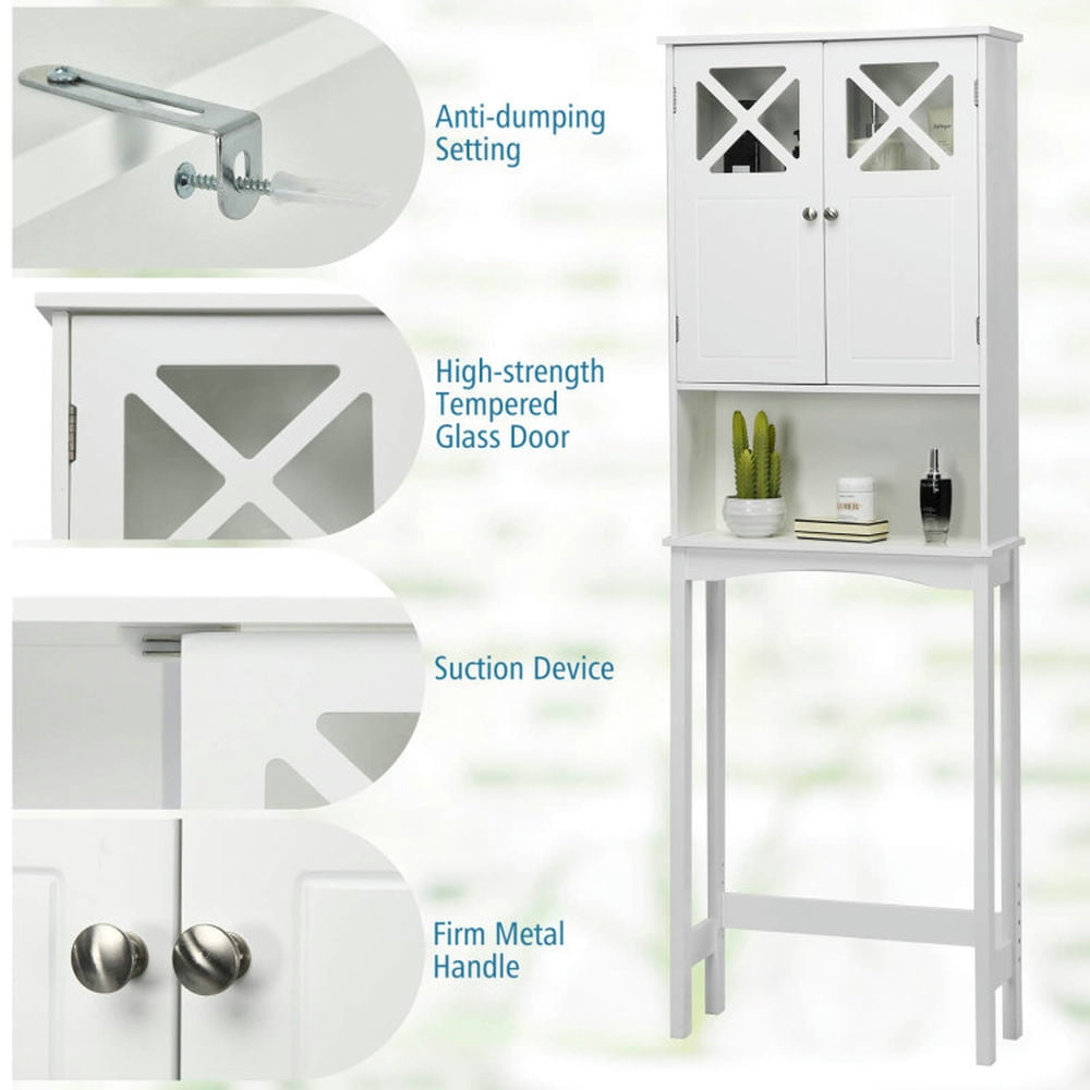 Finihen Toilet Storage Cabinet, Bathroom Cabinet Organizer, 2-Door Over The Toilet Bathroom Storage Cabinet with Adjustable Shelf, for Bathroom, White