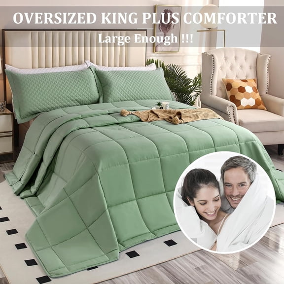 Oversized King Plus Comforter 128"x120", 3 Pieces Lightweight Reversible Down Alternative Bedspreads for All Season with 8 Corner Tabs Blanket,Quilt Sage Green Oversized King Plus