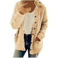 thumbnail image 1 of Women‘s Fleece Sweater Open Front Cardigan Plus Size Button Down Coat Winter Thermal Outwear Sweatshirt (XL  White), 1 of 7