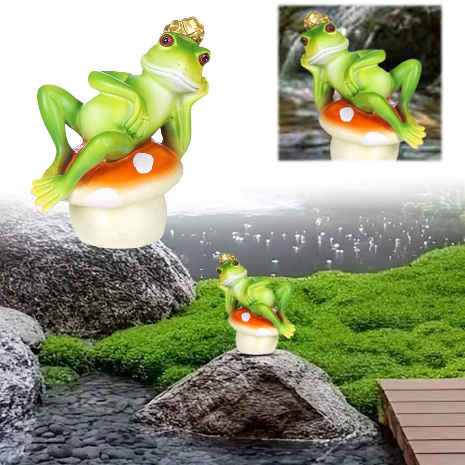 Resin Figurine,4" Sleeping on Mushroom Statue, Cute Garden Ornament for Yard Patio Outdoor Home Decor
