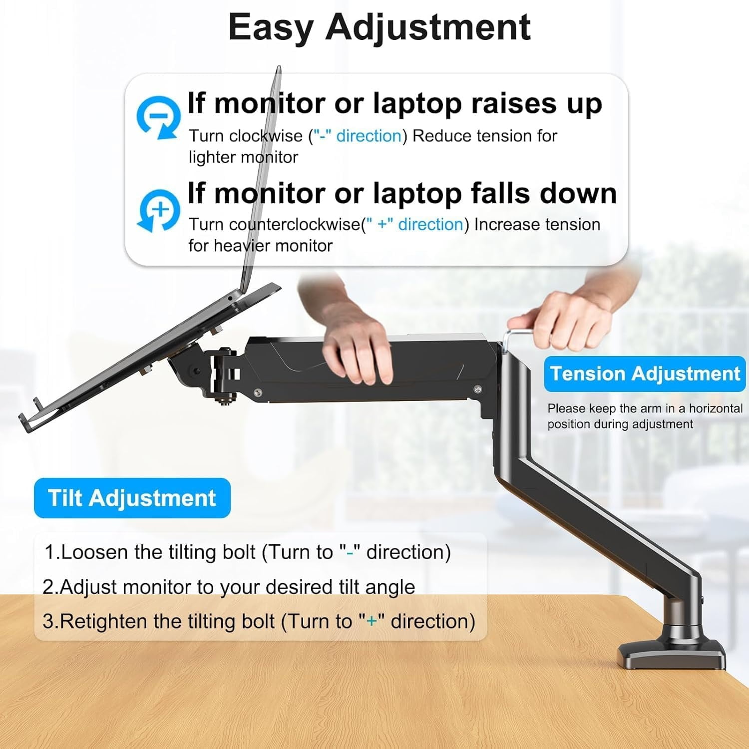Laptop Stand for Desk, Adjustable Aluminum Laptops Arm Mount for 14-17 Inch Notebook & 32" Monitor, Laptops Arm for Desk Support for 2.2-19.8lbs, 2-in-1 Laptop Desk Mount with Clamp/Grommet