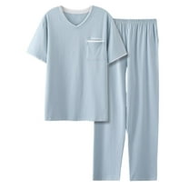 Akafmk Men's Short Sleeve Pajama Sets,Cotton Pajamas for Men Set,Short Sleeve Sleep Tops and Sleepwear Pants 2 Piece Loungewear Set Soft Comfy Nightwear