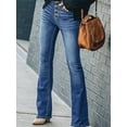 thumbnail image 3 of Women's High - Waisted Flare Jeans Slim Fit Retro Vintage Trend Fashion Casual Cotton Denim Button - Front Design Light Blue Wash Fashion Casual Pants for Daily Street, 3 of 5