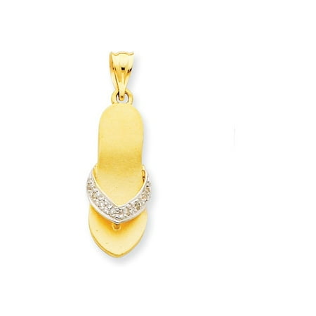 - 14K Yellow Gold Diamond Flip Flop Charm Pendant - 30mm