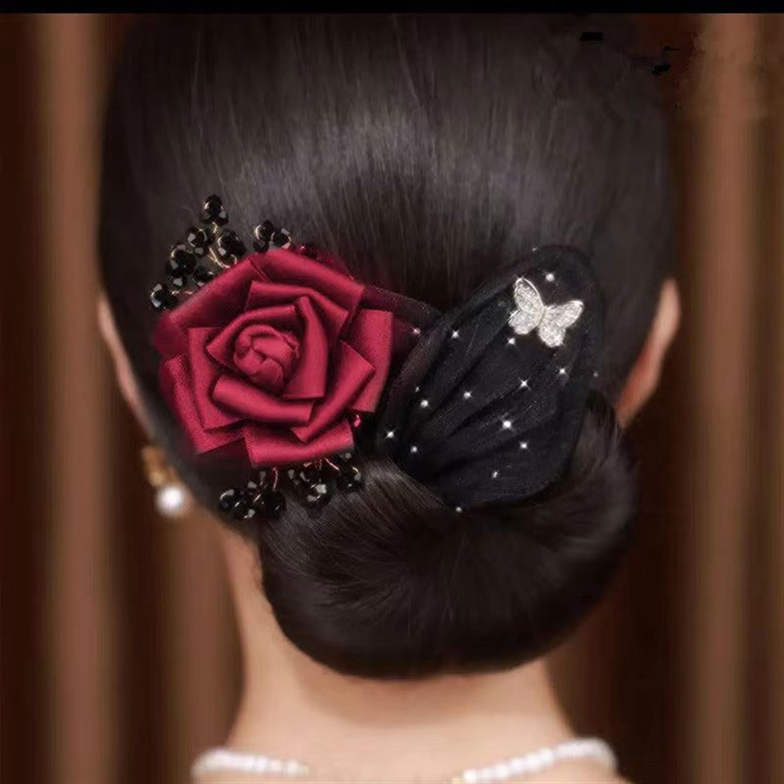 Insstyle star flower hair accessories. Hand - embroidered for buns. Hair roller, clip, curler. 6 pcs