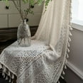 thumbnail image 6 of AUQ Curtain Boho Tassel Crochet Curtains for Living Room Vintage Rod Pocket Boho Curtains Geometry Striped Knitted Lace Light Filtering Curtains, 6 of 7
