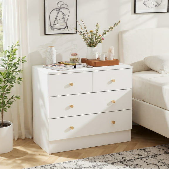 Spaco 4-drawer Storage Dresser Chest, Wood Nightstand for Bedroom, Modern Chest Organizer for Entryway, White