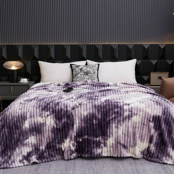 Striped Flannel Fleece Blanket Polyester Microfiber Sofa Bed Living Room Throw Blanket 78.7x70.8 Inches 1-Pack