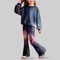 thumbnail image 5 of Ccpelsie Toddler Baby Girl Clothes Fall Winter Kids Outfit Floral Crewneck Sweatshirt Bell Bottom Pants Set(Dark Purple,3-4 Years), 5 of 8