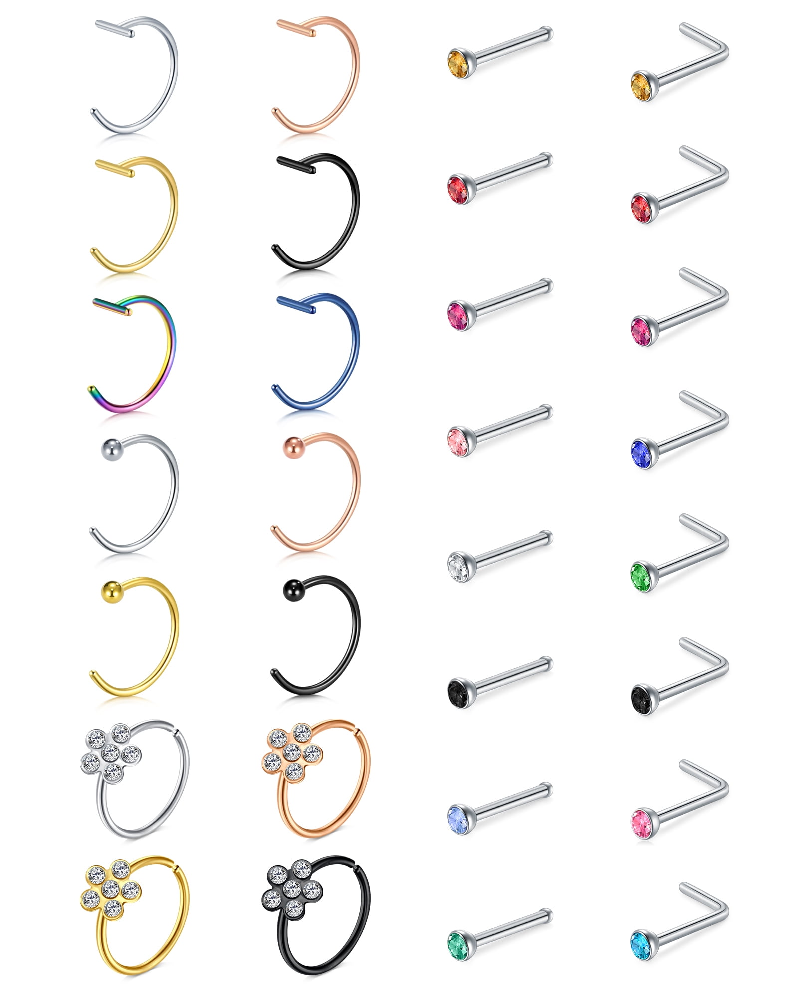 Briana Williams 18g Nose Rings Surgical Steel Nose Studs Diamond Nose Nostril Piercing Jewelry
