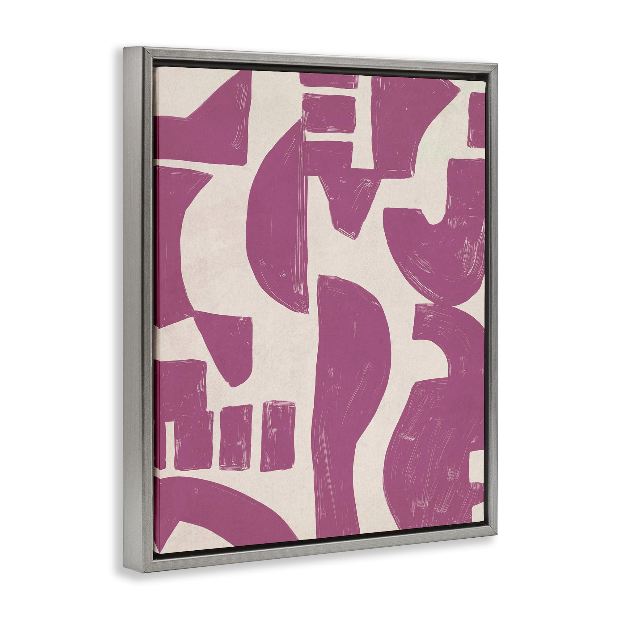 Stupell Industries Purple Asymmetrical Shapes Abstract Painting Gray Floater Framed Canvas Art Print Wall Art, 25 x 31