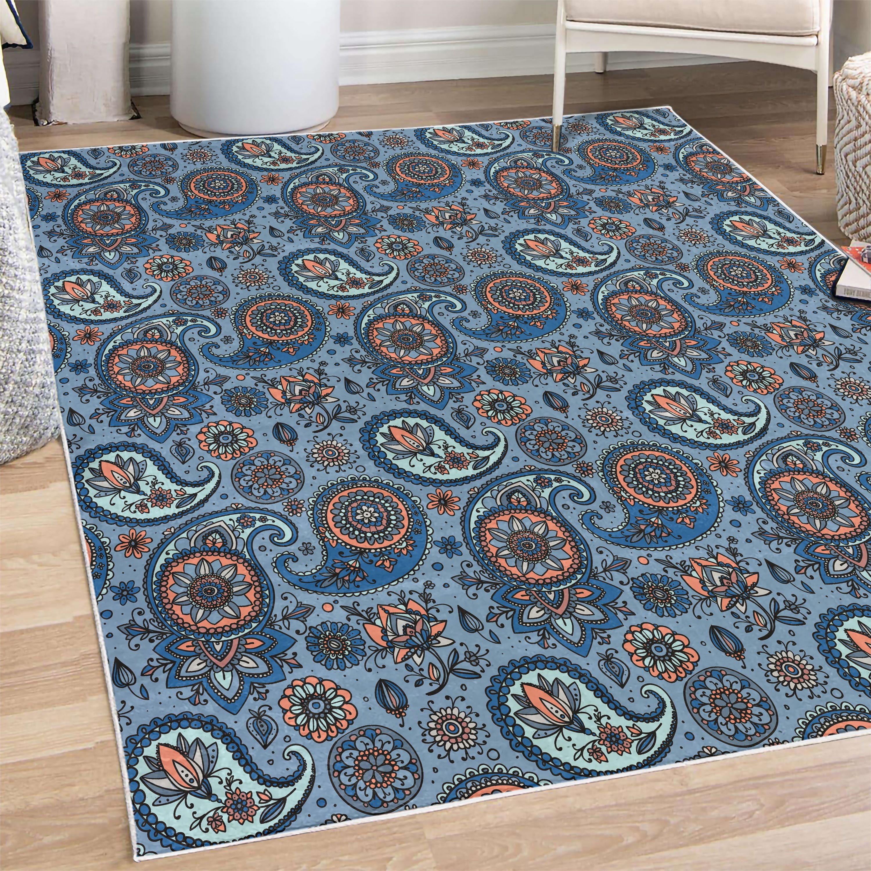 Paisley Decorative Rug, Vintage Inspired Multicolored Leaf Flower Motif ...