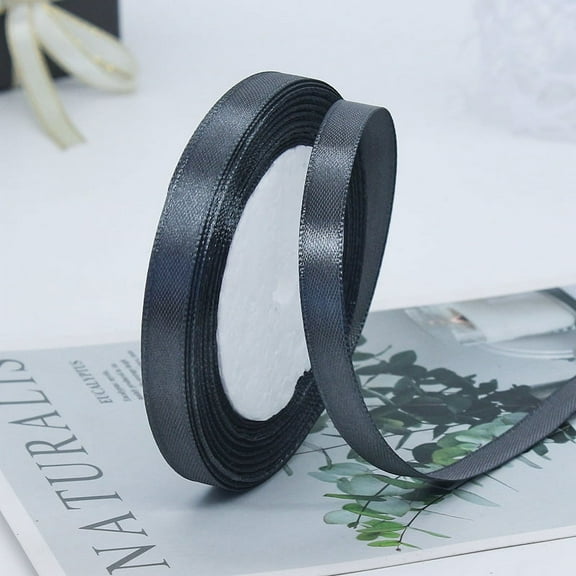 25 Yards Grey Ribbon 3/8 Inch Thin Grey Satin Ribbon Craft Fabric Ribbon for Hair Bow Making Gift Wrapping Floral Bouquet Wedding Party Christmas Decorations
