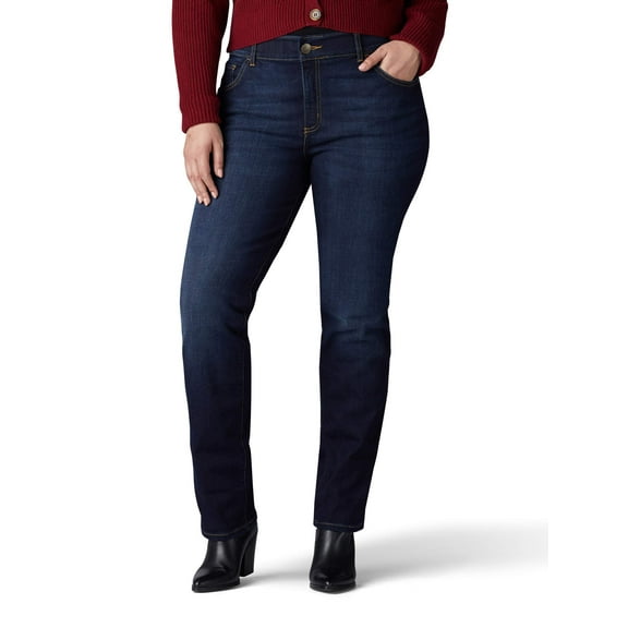 Lee Riders Women's Plus Size Flexible Motion Elastic Waistband Straight Leg Jean