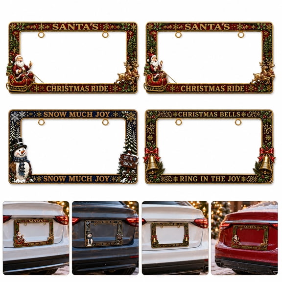 Christmas License Plate Frame, Festive Vehicle Plate Border for Standard Us Mounting Holes, Seasonal Car Exterior Decoration, Holiday Auto Accessory Accent, Seasonal Home Accent, D
